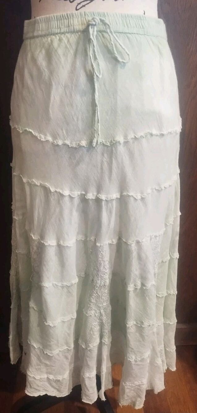 Boho Prairie Western Green flowy fairy lined Boho Midi Skirt Women's Medium M